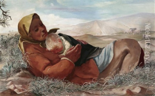 Mutter Erde. Fischersfrau Mit Ihrem Kind In Den Dunen Der Kurischen Nehrung Oil Painting - Fritz Burmann