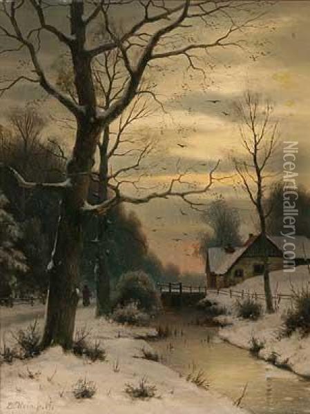 Winterabend Uber Waldweg Und Bachlauf Oil Painting - Eduard, Hein Jr.