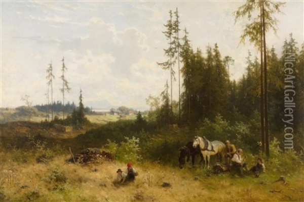 Holzfaller Bei Der Rast Oil Painting - Julius Noerr