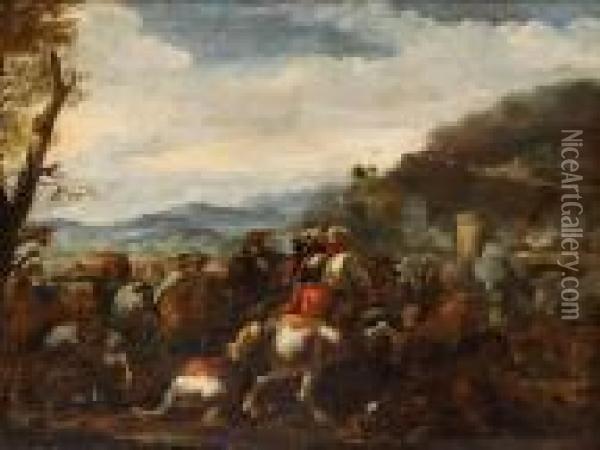 Bataljscen Oil Painting - Michelangelo Cerqouzzi
