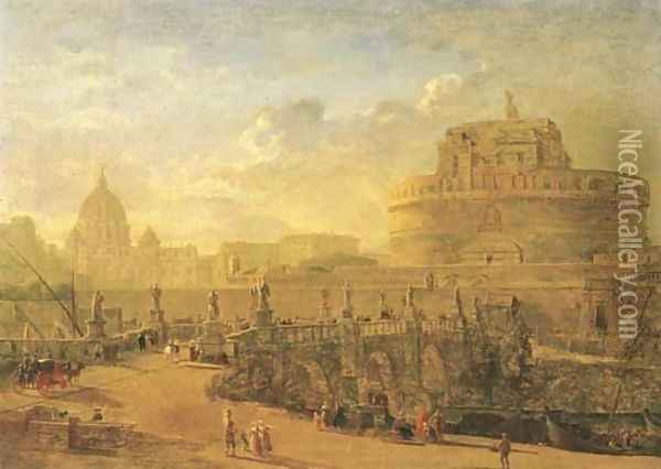 Rome, with the Ponte Sant'Angelo, the Castel Sant'Angelo and Saint Peter's beyond Oil Painting - (circle of) Wittel, Gaspar van (Vanvitelli)