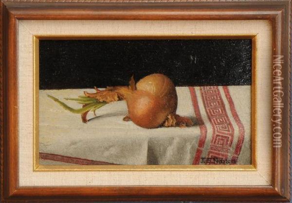 Still Life With Onion Ontablecloth Oil Painting - John Francis