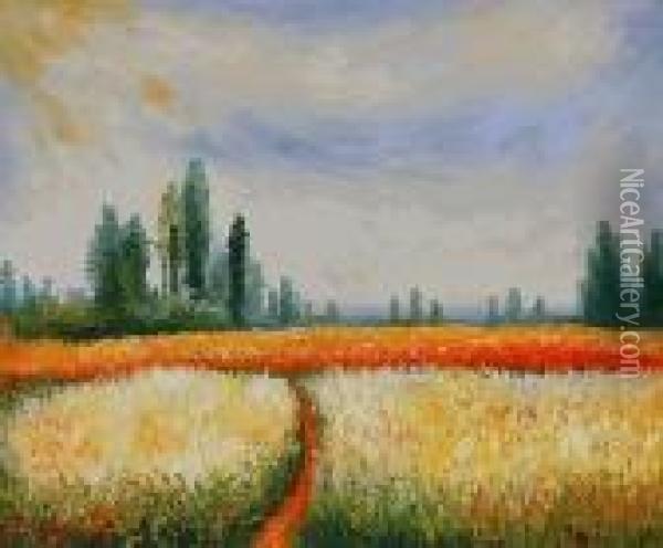 Distant Poplars Oil Painting - Claude Oscar Monet