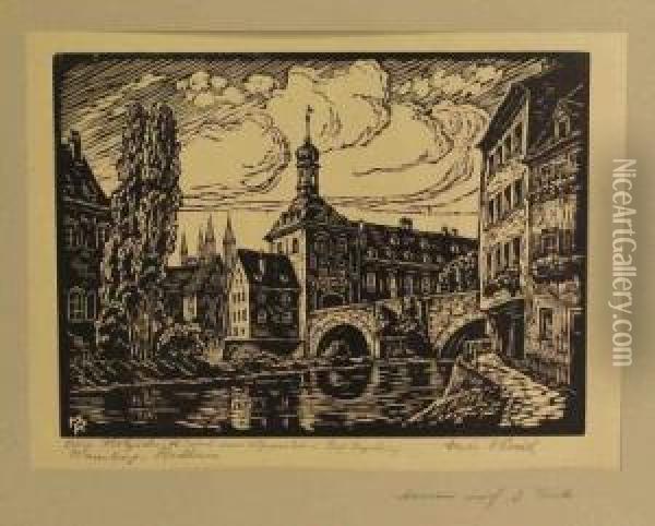 Bamberg - Rathaus Vom Kanal Aus Gesehen Oil Painting - Martin Rossler