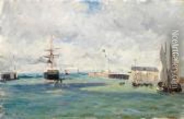 Havneparti Oil Painting - Johannes Martin Grimelund