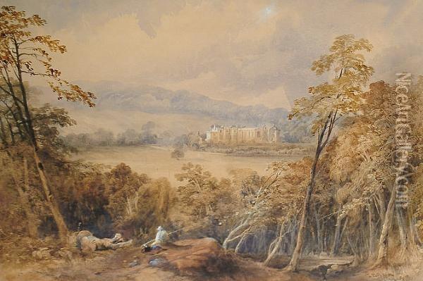 Guy's Cliffe House, Warwickshire J B. Smith/1848' (lower Right) Oil Painting - James Burrell-Smith