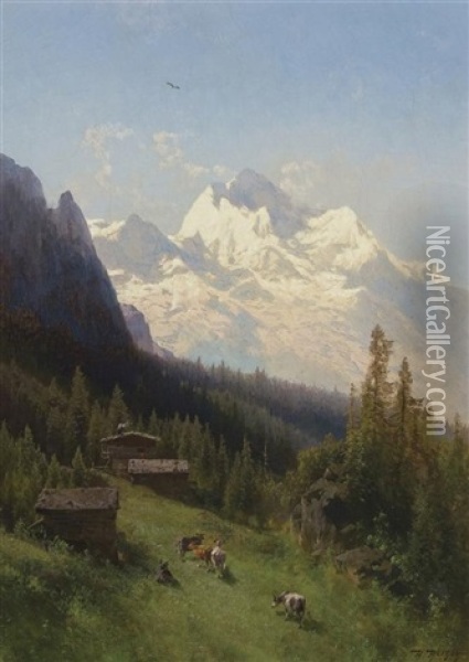 From The Bernese Oberland Switzerland Oil Painting - Hermann Herzog
