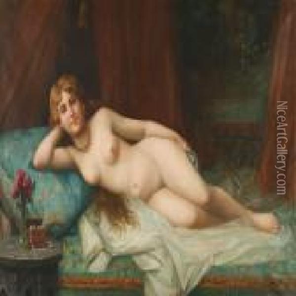 A Lying Female Model Oil Painting - Josef Johann Suss