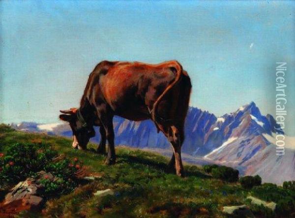 Vache A L'alpage Oil Painting - Albert Lugardon