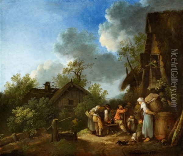 By The Tavern Oil Painting - Cornelis Dusart