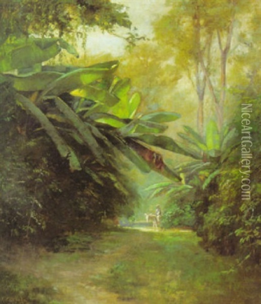 Rider On A Burro Amongst Banana Trees Oil Painting - J. Clifford Cowles