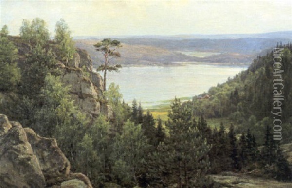 Vik Bland Bergen Oil Painting - Berndt Adolf Lindholm