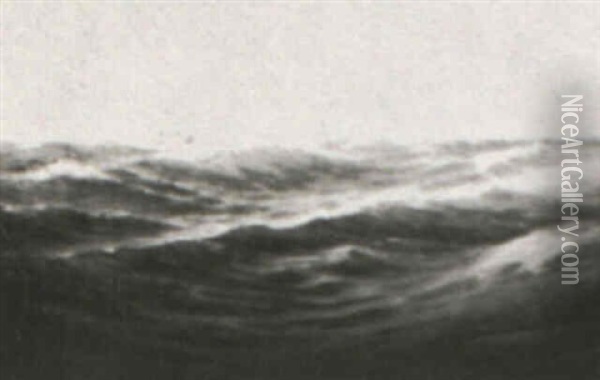 Distant Clippership In Heavy Seas Oil Painting - C. Myron Clark
