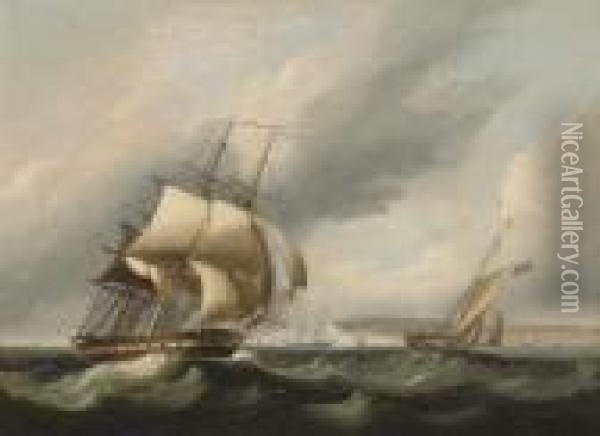 Vessels In A Stiff Breeze Off The North Foreland Oil Painting - James E. Buttersworth