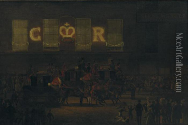The Royal Mails At The Angel Islington On The Night Of 

 His Majesty's Birthday Oil Painting - James Pollard