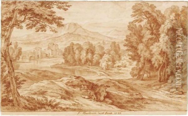 An Italianate Landscape With Woodland Leading To A Lake, And A Town In The Distance Oil Painting - Adriaen Frans Boudewijns