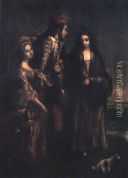 Lady Bruce Of Symbister, Her Daughter Lady Emilia And Captain Henderson... Oil Painting - John Irvine