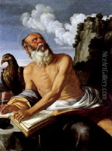 Der Evangelist Johannes Auf Pathmos Oil Painting - Girolamo Muziano