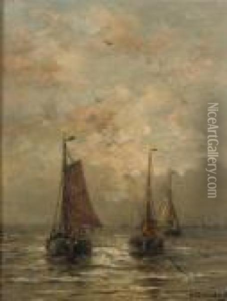 Boating At Dusk, Scheveningen Oil Painting - Hendrik Willem Mesdag