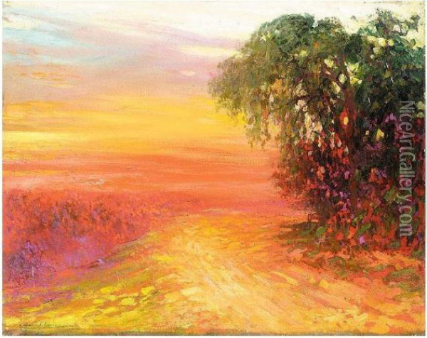 Red Sunset Oil Painting - Pierre Amedee Marcel-Beronneau