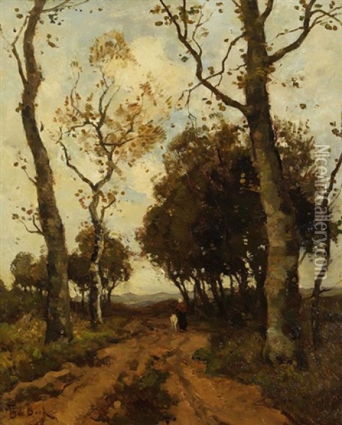 Herbstlandschaft - Frau Mit Ziege Oil Painting - Theophile De Bock
