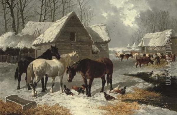 The First Fall Of Snow Oil Painting - John Frederick Herring Snr