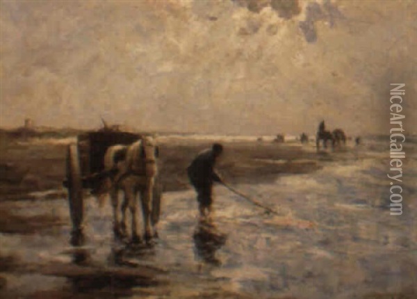 Shrimping At Low Tide Oil Painting - Evert Pieters