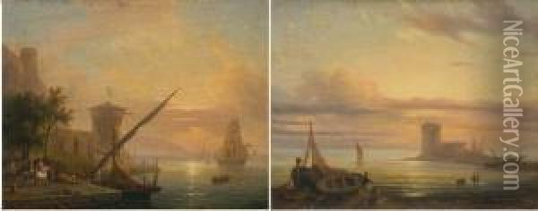 A) Marina Con Barche E Pescatori Oil Painting - D'Azeglio Massimo