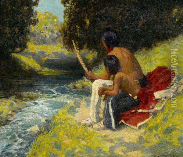 The River Bank Oil Painting - Eanger Irving Couse