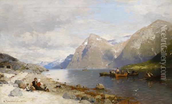 In The Fiord Oil Painting - Georg Anton Rasmussen
