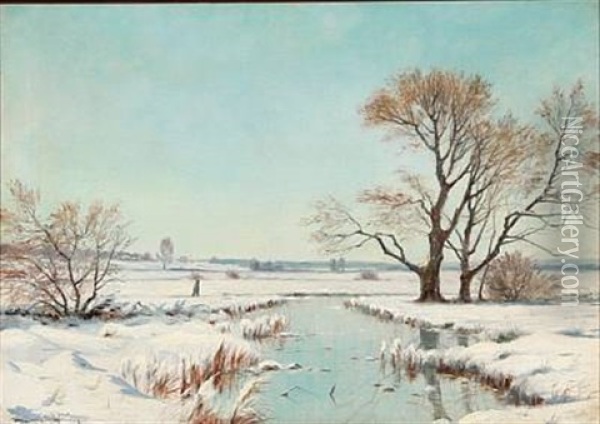 Winter Day On The Country Oil Painting - Sigvard Marius Hansen