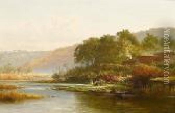 By The River Bank Oil Painting - Benjamin Williams Leader