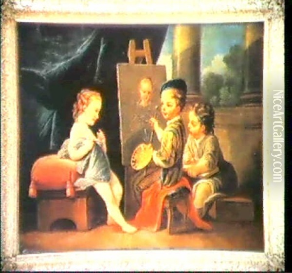 Il Piccolo Pittore - Il Piccolo Scultore - Il Piccolo       Architetto - I Piccoli Musicisti (4) Oil Painting - Carle van Loo