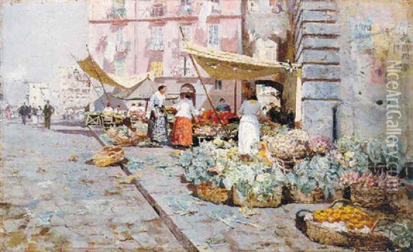 The Marketplace Oil Painting - Attilio Pratella