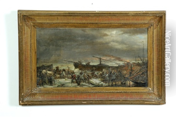 Winter Harbor Scene Oil Painting - Johann Heinrich Hasselhorst