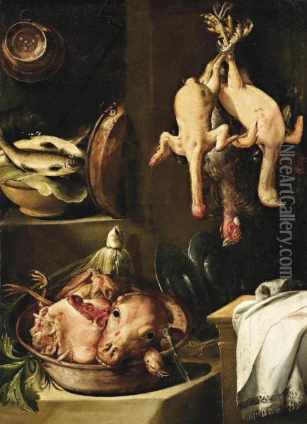 Natura Morta Con Pollame Oil Painting - Bartolomeo Arbotori