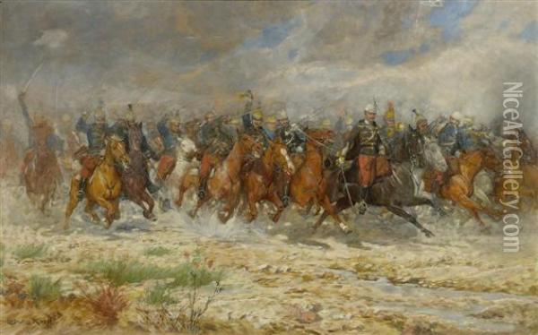 Cavalery Assault Oil Painting - Ludwig Koch