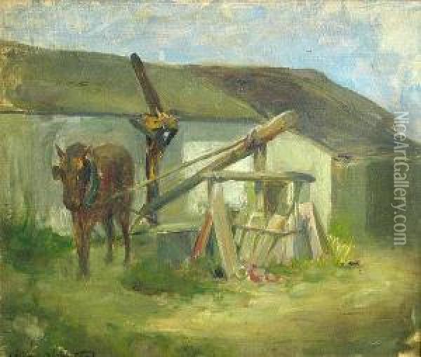 A Horse Near A Well Oil Painting - Albert Rosenthal
