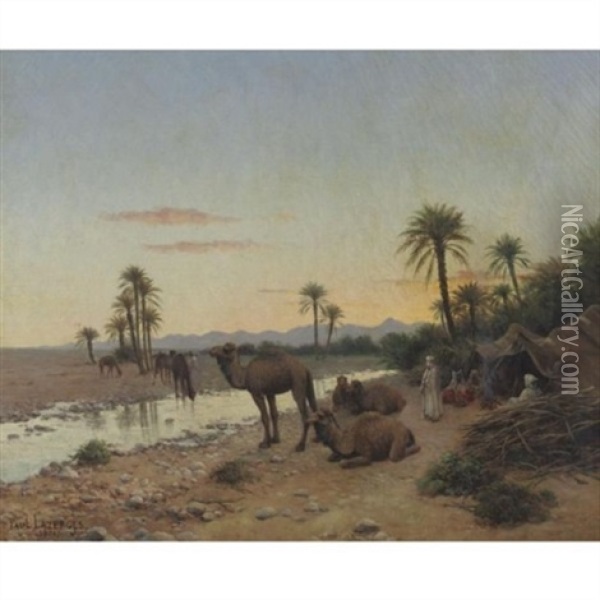 Rest At The Oasis Oil Painting - Paul Jean Baptiste Lazerges