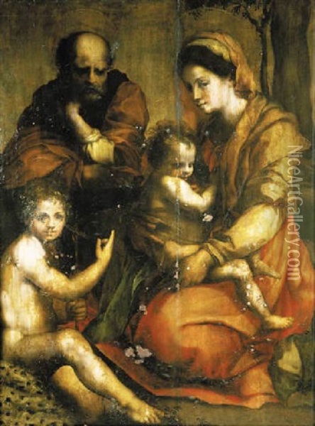 The Holy Family With The Infant Saint John The Baptist Oil Painting - Andrea Del Sarto
