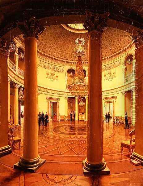 Interior of the Rotunda in the Winter Palace, 1834 Oil Painting - Yefim Tukharinov