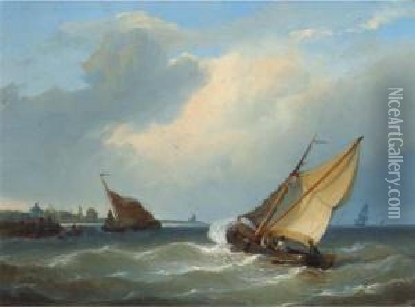 Entering A Harbour In A Stiff Breeze Oil Painting - Johan Adolph Rust