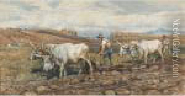 Peasants Tilling The Fields In The Campagna Of Rome Oil Painting - Enrico Coleman
