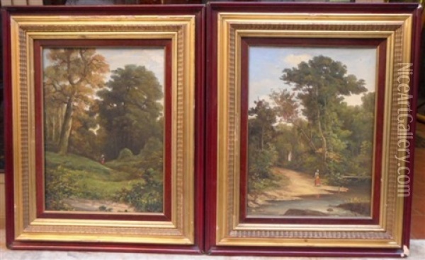 La Promenade Dans Le Bois Et Paysanne Pres D'une Riviere (pair) Oil Painting - Henry Marko