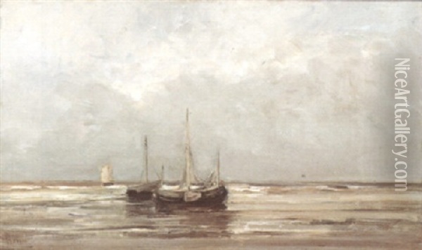 Vissersboten Op Het Strand Oil Painting - Louis Artan De Saint-Martin