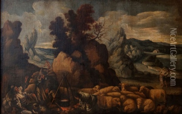 La Lutte De Jacob Avec L'ange Oil Painting - Jacopo dal Ponte Bassano