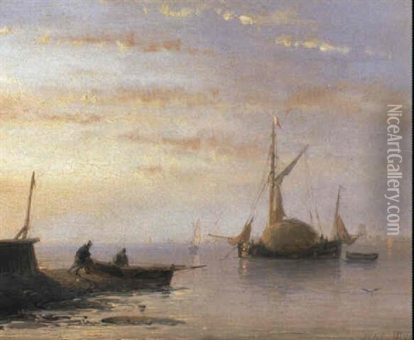 Bord De Mer Avec Pecheurs Oil Painting - Andreas Schelfhout