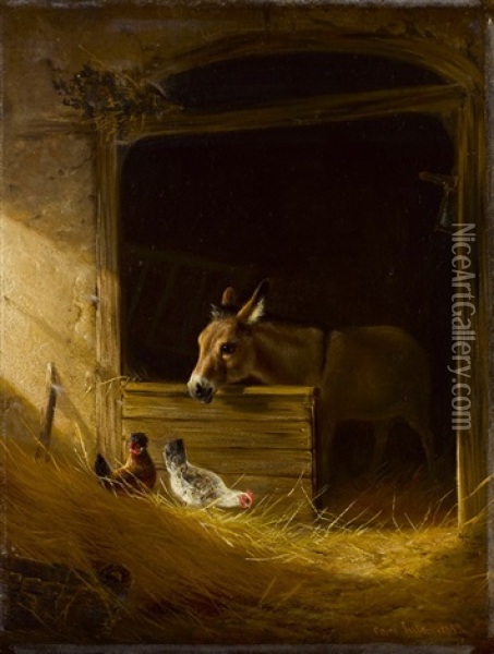 Esel Im Stall Oil Painting - Carl Jutz the Elder