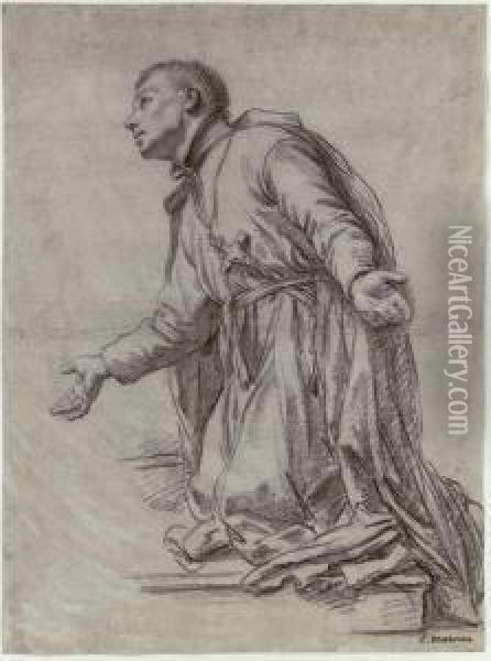 A Kneeling Monk In Profile To The Left, For Saint Francois Regis Oil Painting - Etienne Parrocel