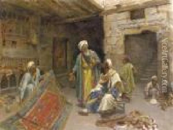 At The Bazar: The Carpet Seller Oil Painting - Alphons Leopold Mielich